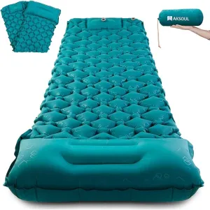 AKSOUL Sleeping Pad Inflatable for Camping: Ultralight & Compact Self Inflating Camp Mat with Built-in Foot Pump, Connectable Portable Air Mattress for Hiking, Backpacking Travel