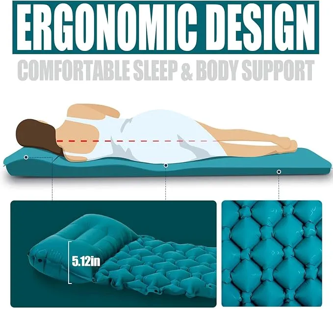 AKSOUL Sleeping Pad Inflatable for Camping: Ultralight & Compact Self Inflating Camp Mat with Built-in Foot Pump, Connectable Portable Air Mattress for Hiking, Backpacking Travel