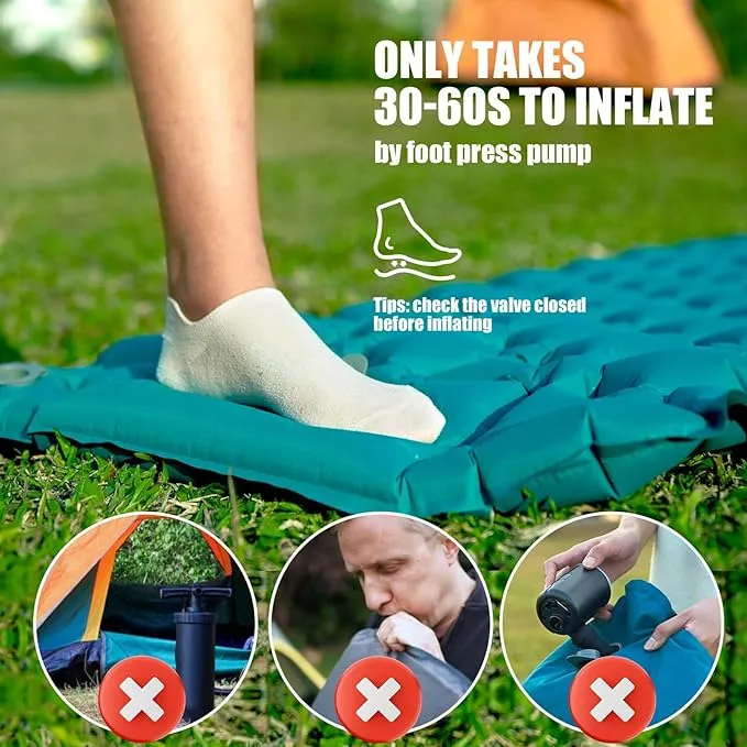 AKSOUL Sleeping Pad Inflatable for Camping: Ultralight & Compact Self Inflating Camp Mat with Built-in Foot Pump, Connectable Portable Air Mattress for Hiking, Backpacking Travel