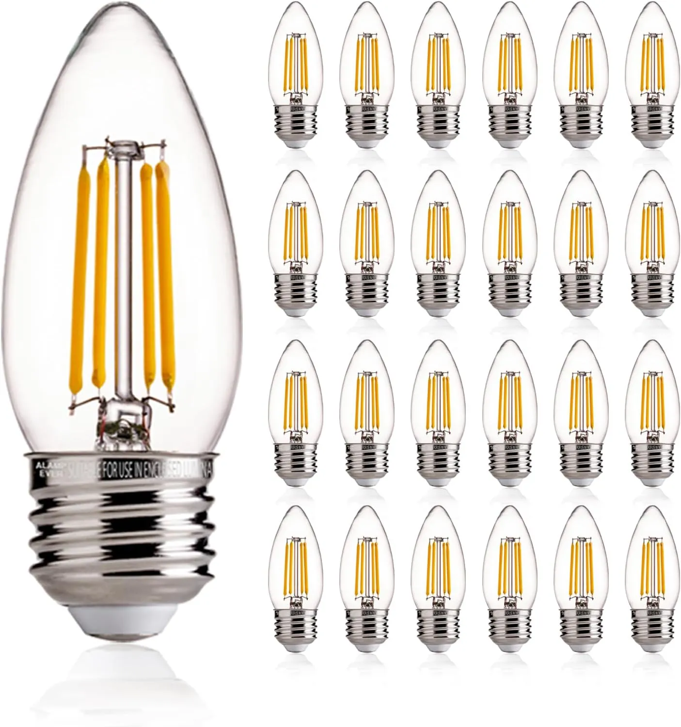 ALAMPEVER E26 LED Bulb 60 Watt, B11 Chandelier Light Bulbs, 2700K Soft White Candelabra LED Bulbs, 24 Pack Candle Light Bulbs