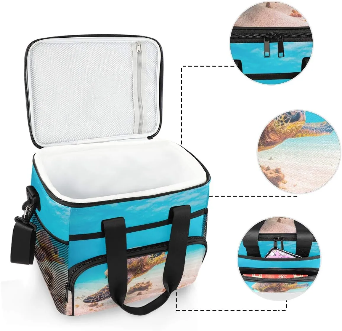ALAZA Hawaiian Green Sea Turtle Under Ocean Large Capacity Cooler Tote Insulated Lunch Bag Lunch Cooler Bag