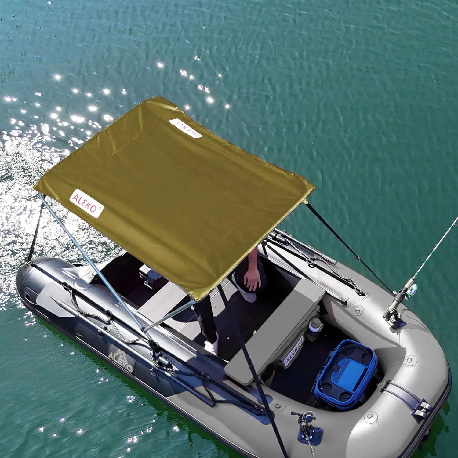 ALEKO Boat Bimini Canopy Tent Top | Sun Shelter Sunshade for 12.5 ft Long Inflatable Boats | 4.3 x 3.7 Ft | Wheat Color