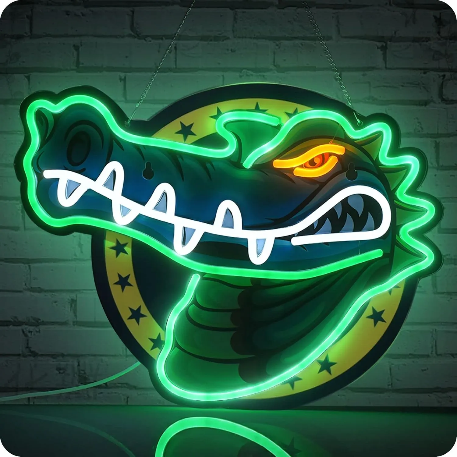 Alligator neon sign crocodile LED light for wall decor, USB powered, bar pub store club garage bedroom, home artwork