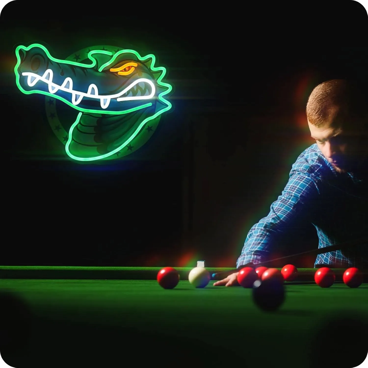 Alligator neon sign crocodile LED light for wall decor, USB powered, bar pub store club garage bedroom, home artwork