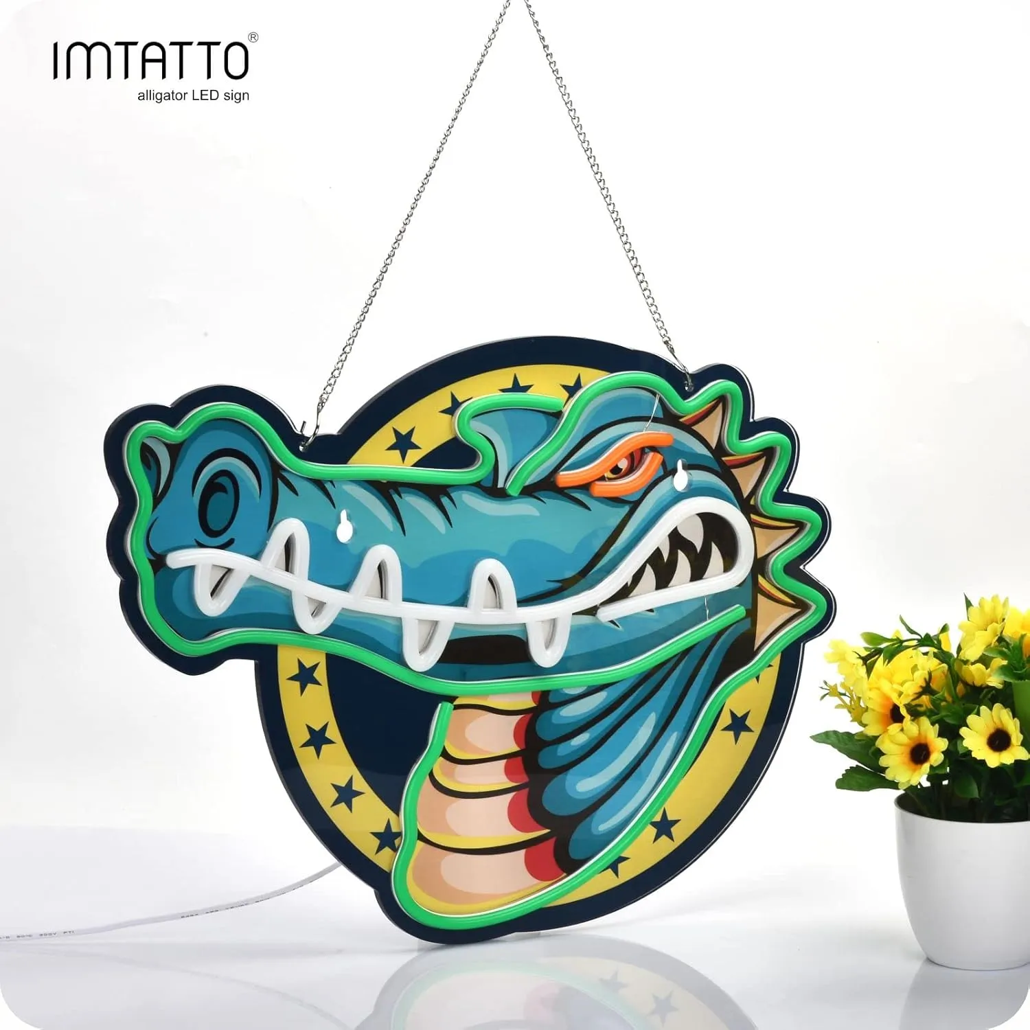 Alligator neon sign crocodile LED light for wall decor, USB powered, bar pub store club garage bedroom, home artwork