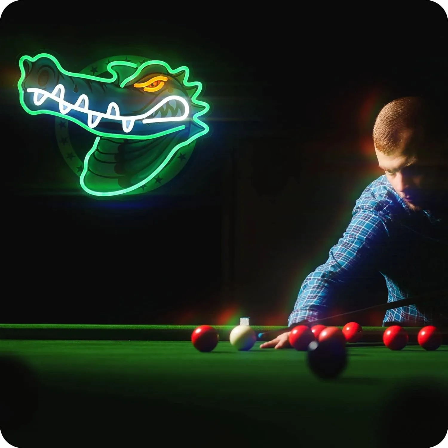 Alligator neon sign crocodile LED light for wall decor, USB powered, bar pub store club garage bedroom, home artwork