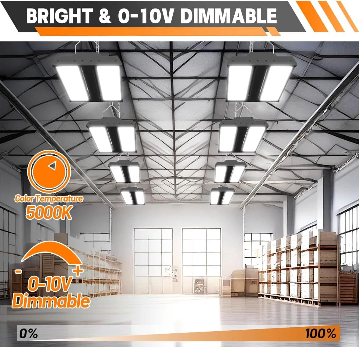Allsmartlife LED Linear High Bay Shop Light 2-Pack, 150W 20250LM 0-10V Dimmable 5000K Daylight, Adjustable Tilt Hanging Black High Bay LED Shop Lighting Fixtures for Garage Warehouse Workshop ETL