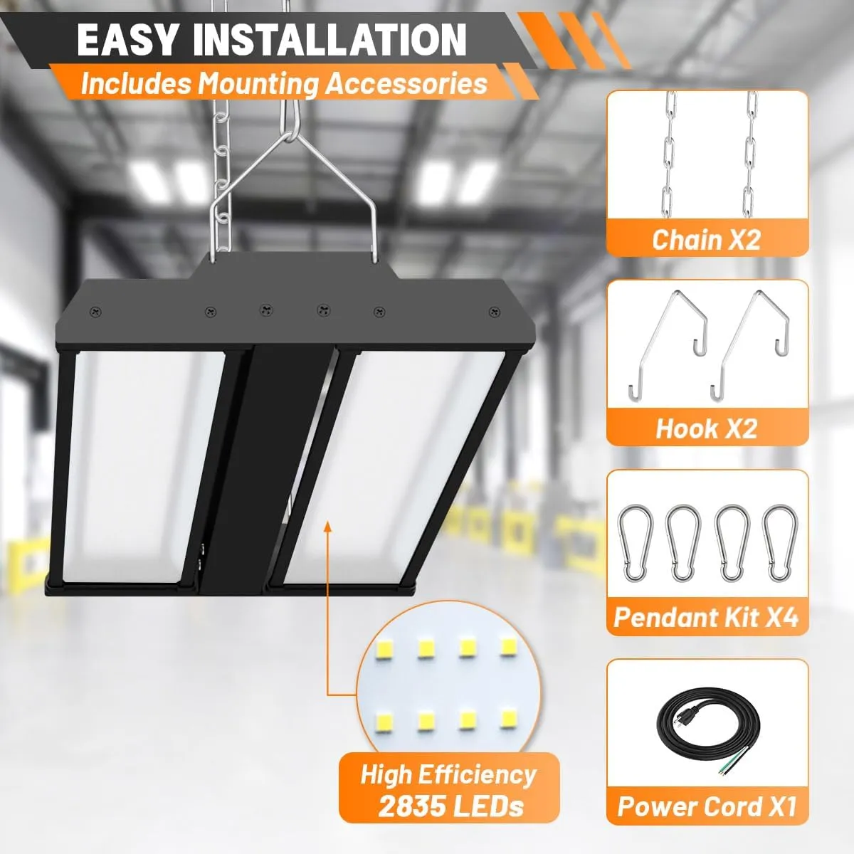 Allsmartlife LED Linear High Bay Shop Light 2-Pack, 150W 20250LM 0-10V Dimmable 5000K Daylight, Adjustable Tilt Hanging Black High Bay LED Shop Lighting Fixtures for Garage Warehouse Workshop ETL