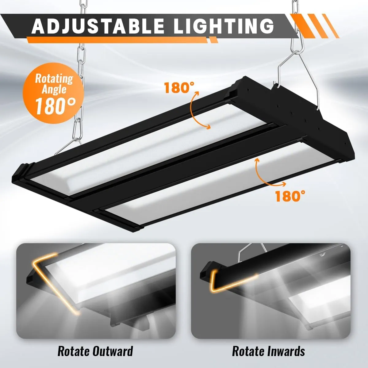 Allsmartlife LED Linear High Bay Shop Light 2-Pack, 150W 20250LM 0-10V Dimmable 5000K Daylight, Adjustable Tilt Hanging Black High Bay LED Shop Lighting Fixtures for Garage Warehouse Workshop ETL