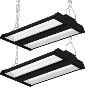 Allsmartlife LED Linear High Bay Shop Light 2-Pack, 150W 20250LM 0-10V Dimmable 5000K Daylight, Adjustable Tilt Hanging Black High Bay LED Shop Lighting Fixtures for Garage Warehouse Workshop ETL