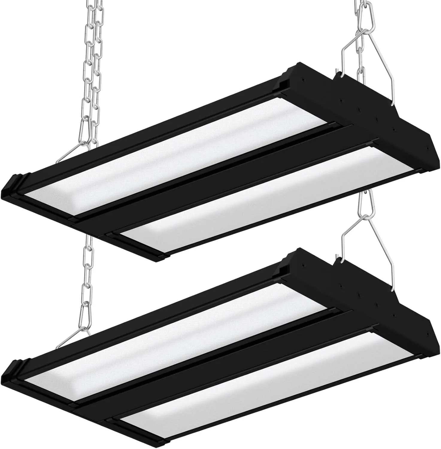 Allsmartlife LED Linear High Bay Shop Light 2-Pack, 150W 20250LM 0-10V Dimmable 5000K Daylight, Adjustable Tilt Hanging Black High Bay LED Shop Lighting Fixtures for Garage Warehouse Workshop ETL