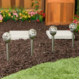 Alpine Corporation LBM218SLR-CC-S-4 Solar Glass Ball Stake with Color Change and Warm White LED, 15" H, Black, Set of 4