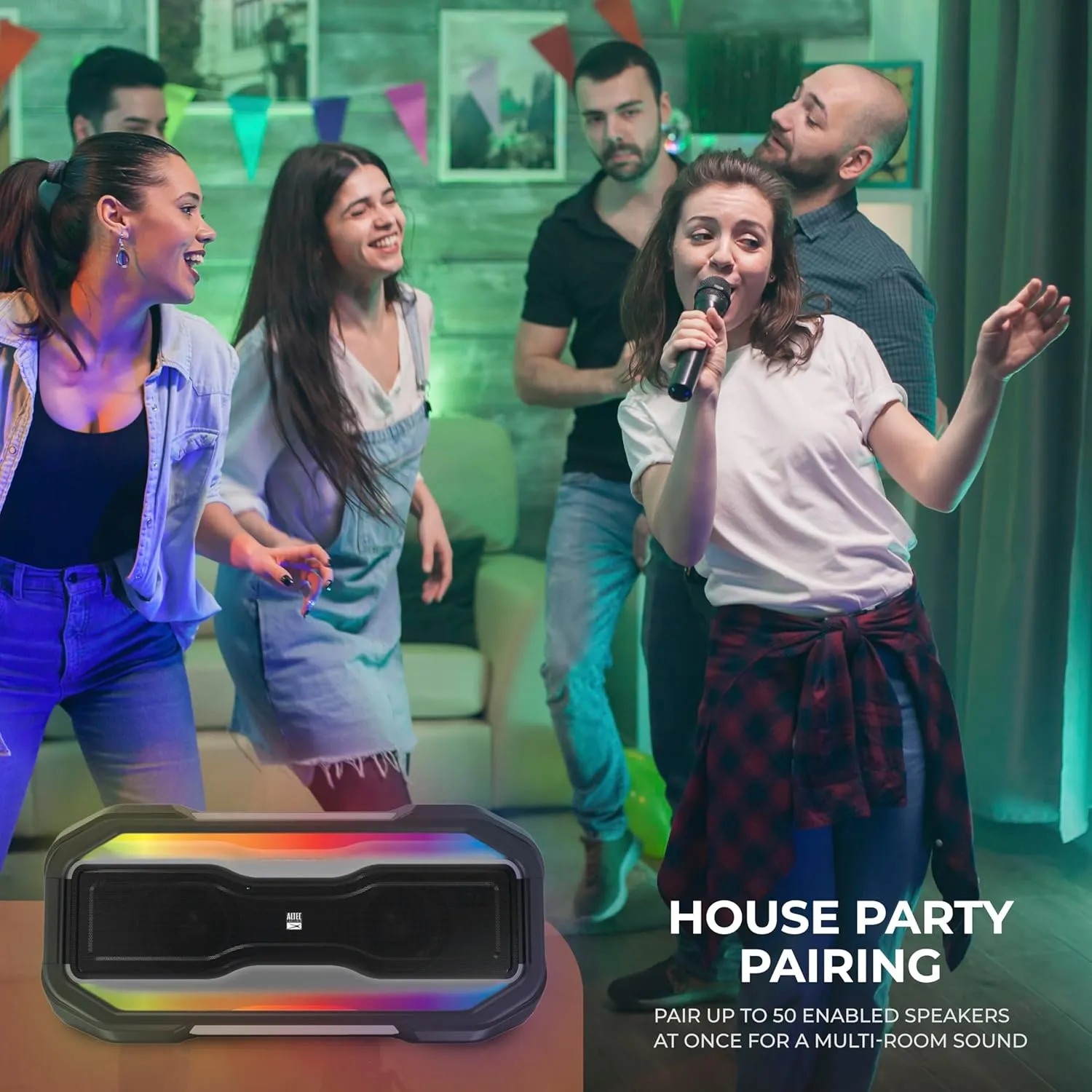 Altec Lansing ROCKBOX XL Wireless Bluetooth Speaker, Portable Waterproof Speaker with 20 Hour Playtime and 5 Illuminating LED Light Modes, Floating Wireless for Indoors and Outdoors