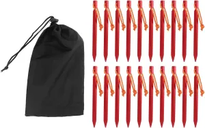 Aluminum Tent Stakes, 20 Pack Camping Stakes V-Shaped Tent Pegs Heavy Duty Replacement Camping Spikes with Reflective Pull Cords and Carry Bag, Essential Tent Accessories(Red)