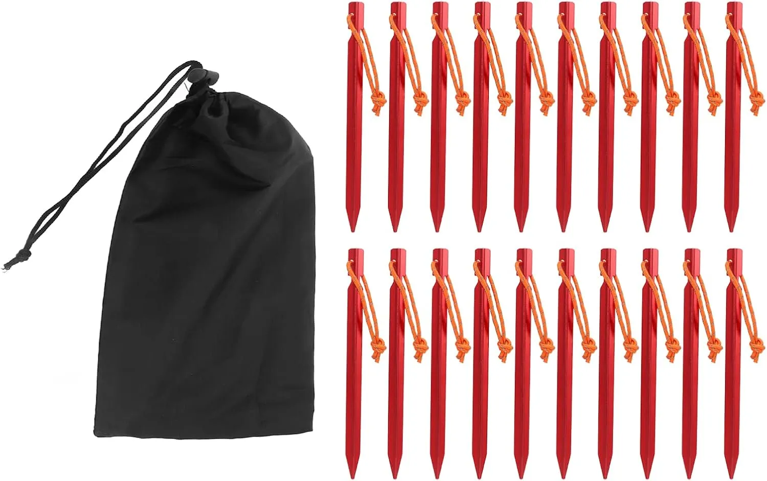 Aluminum Tent Stakes, 20 Pack Camping Stakes V-Shaped Tent Pegs Heavy Duty Replacement Camping Spikes with Reflective Pull Cords and Carry Bag, Essential Tent Accessories(Red)