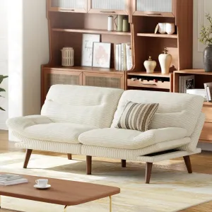 AMADA HOMEFURNISHING Convertible Futon Sofa Bed,White Futon with Adjustable Backrest & Armrests,Folding Sleeper Recliner for Small Spaces, Play Room Or Office, Corduroy Small Couch,White