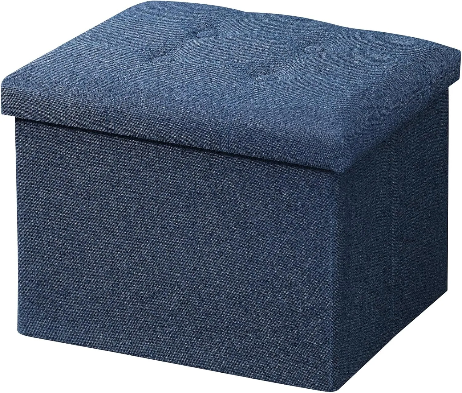 AmasSmile Storage Ottoman Folding Foot Rest Stool, 17 inch Linen Footstool Bench, Short Ottoman Bench, Storage Foot Rest Store, Books, Light Blue