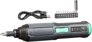 Amazon Basics by SKIL 4V Cordless Stick Screwdriver with 10-Piece Bit Set and USB Cable(Previously Denali brand)