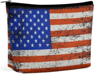America Usa Flag-Retro Travel-Friendly Makeup Bag Compact Cosmetic Organizer for Women Girls