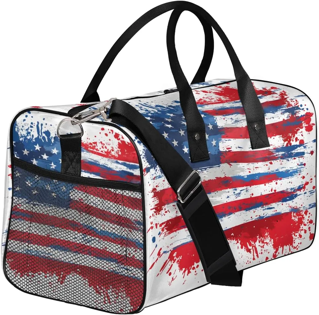 American Flag Travel Duffle Bag for Women Men Foldable Waterproof Weekender Bag Carry on Tote for Overnight Sports Gym USA Flag