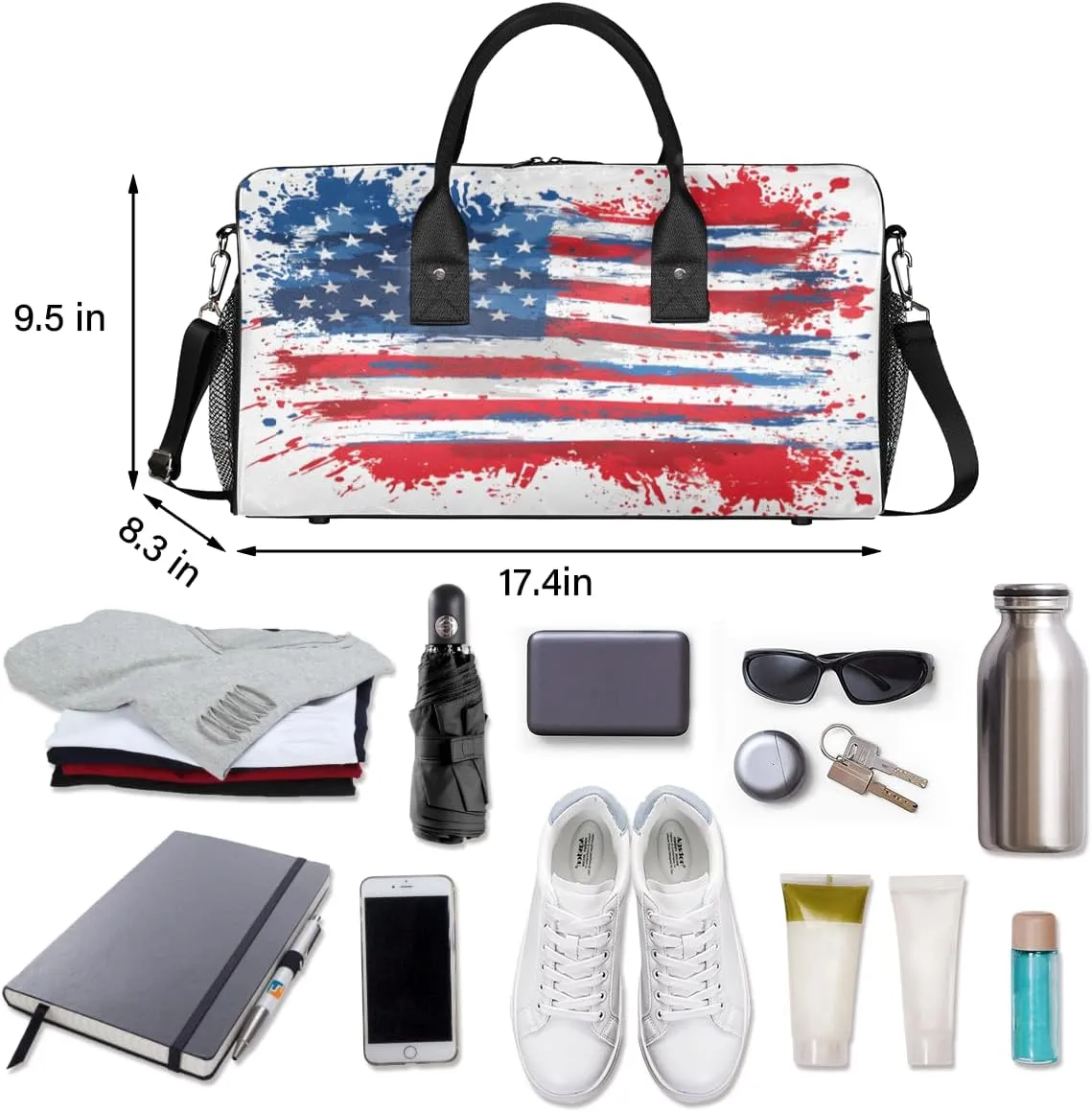 American Flag Travel Duffle Bag for Women Men Foldable Waterproof Weekender Bag Carry on Tote for Overnight Sports Gym USA Flag