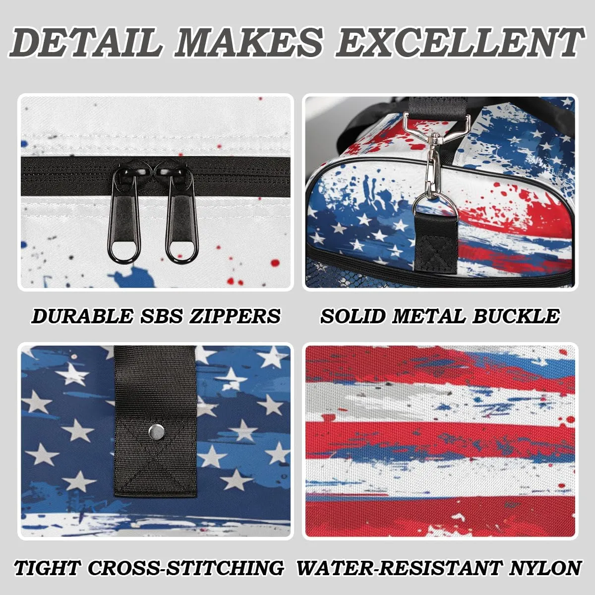 American Flag Travel Duffle Bag for Women Men Foldable Waterproof Weekender Bag Carry on Tote for Overnight Sports Gym USA Flag