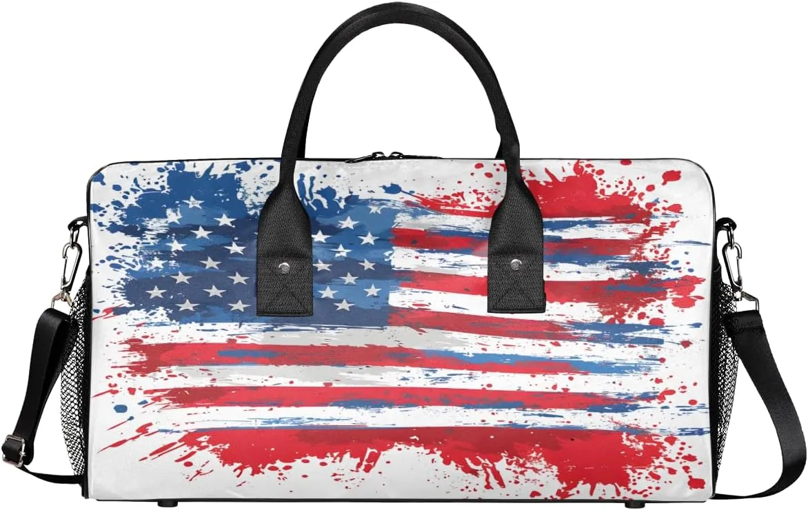 American Flag Travel Duffle Bag for Women Men Foldable Waterproof Weekender Bag Carry on Tote for Overnight Sports Gym USA Flag
