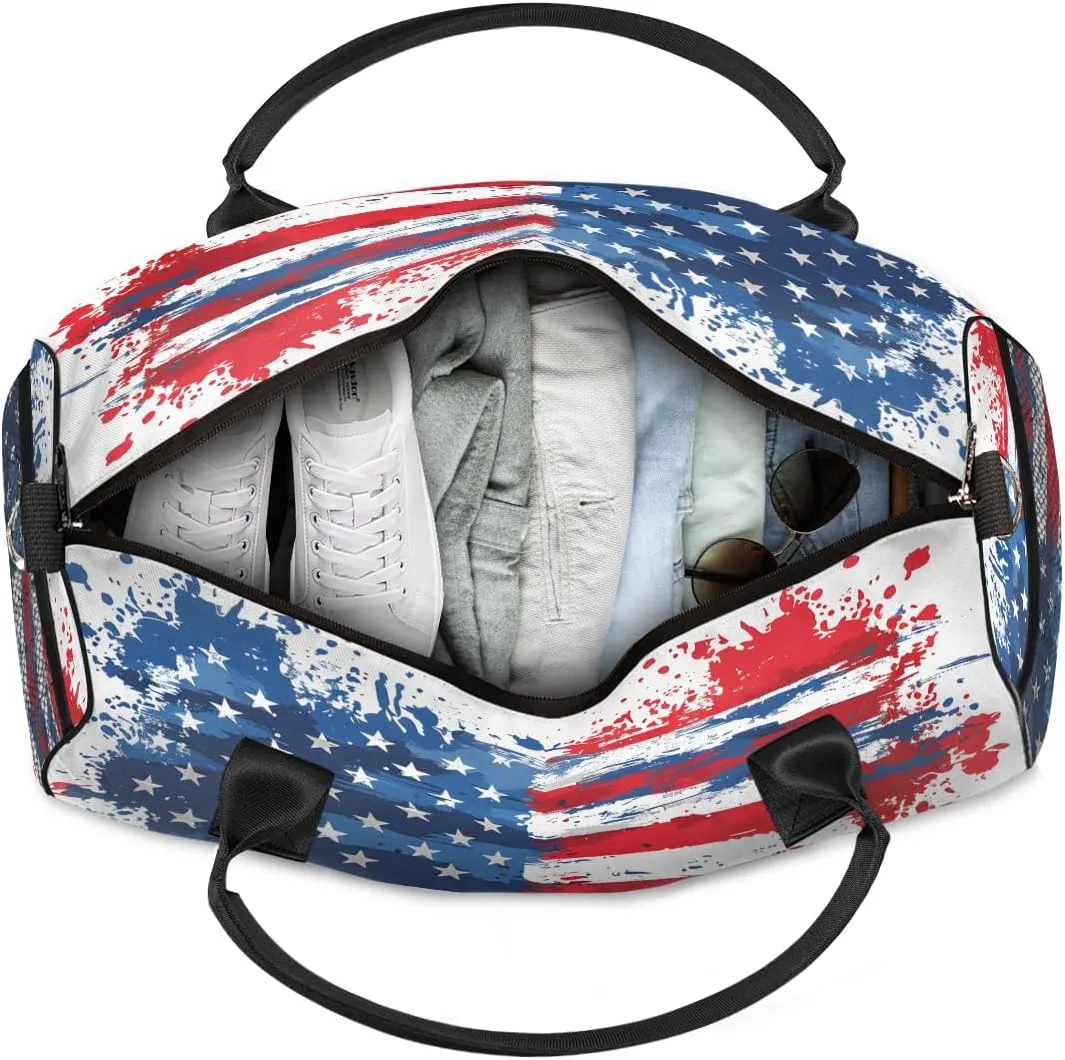 American Flag Travel Duffle Bag for Women Men Foldable Waterproof Weekender Bag Carry on Tote for Overnight Sports Gym USA Flag