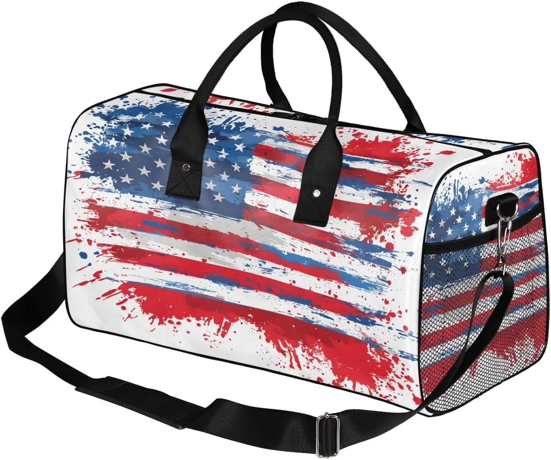 American Flag Travel Duffle Bag for Women Men Foldable Waterproof Weekender Bag Carry on Tote for Overnight Sports Gym USA Flag