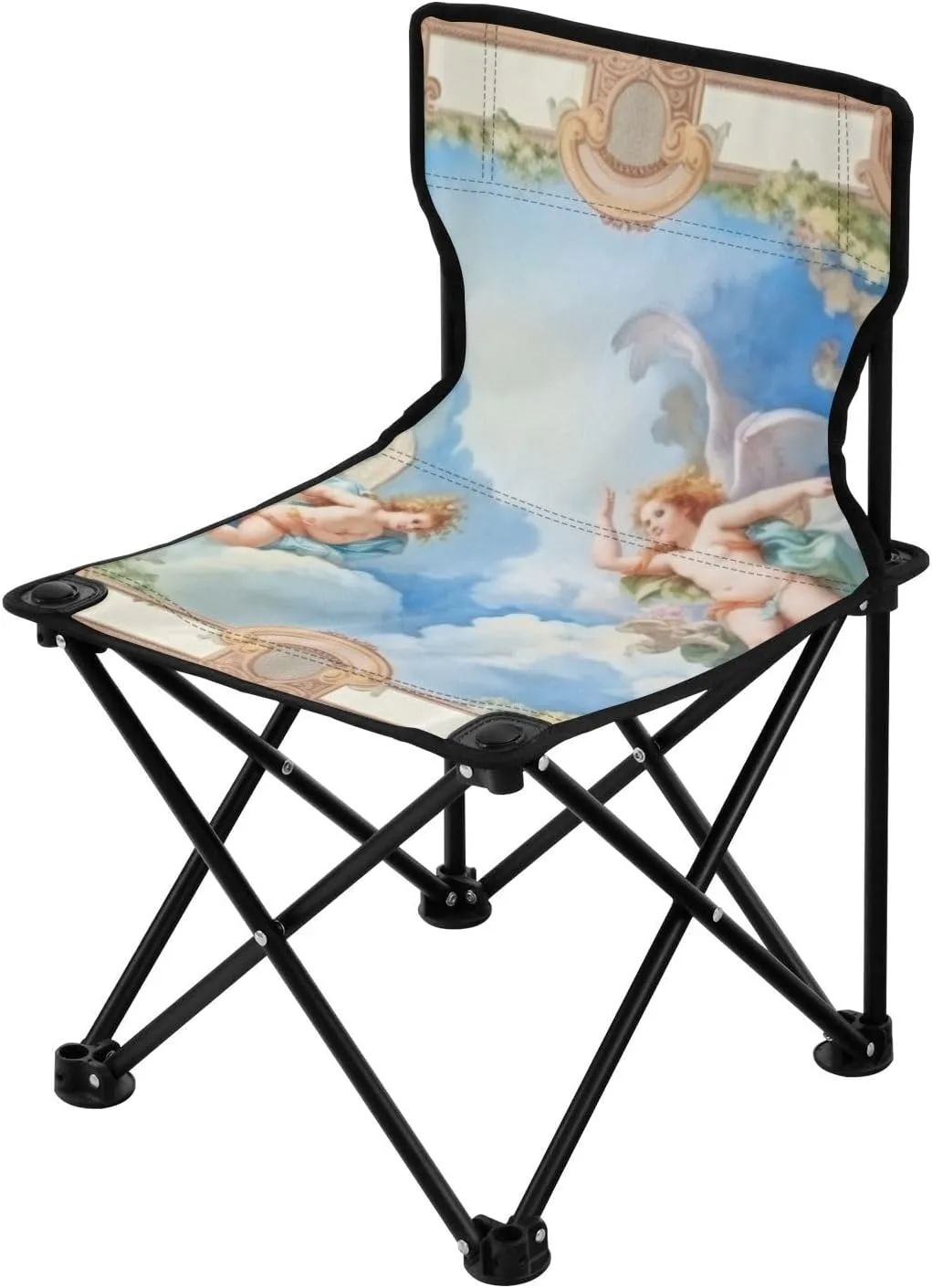Angel Photo Frame Portable Outdoor Folding Chair Anti-Slip Padded Oxford Cloth Stool Camping Chair Small for Beach Hiking Fishing Gardening Quad Camp Chair