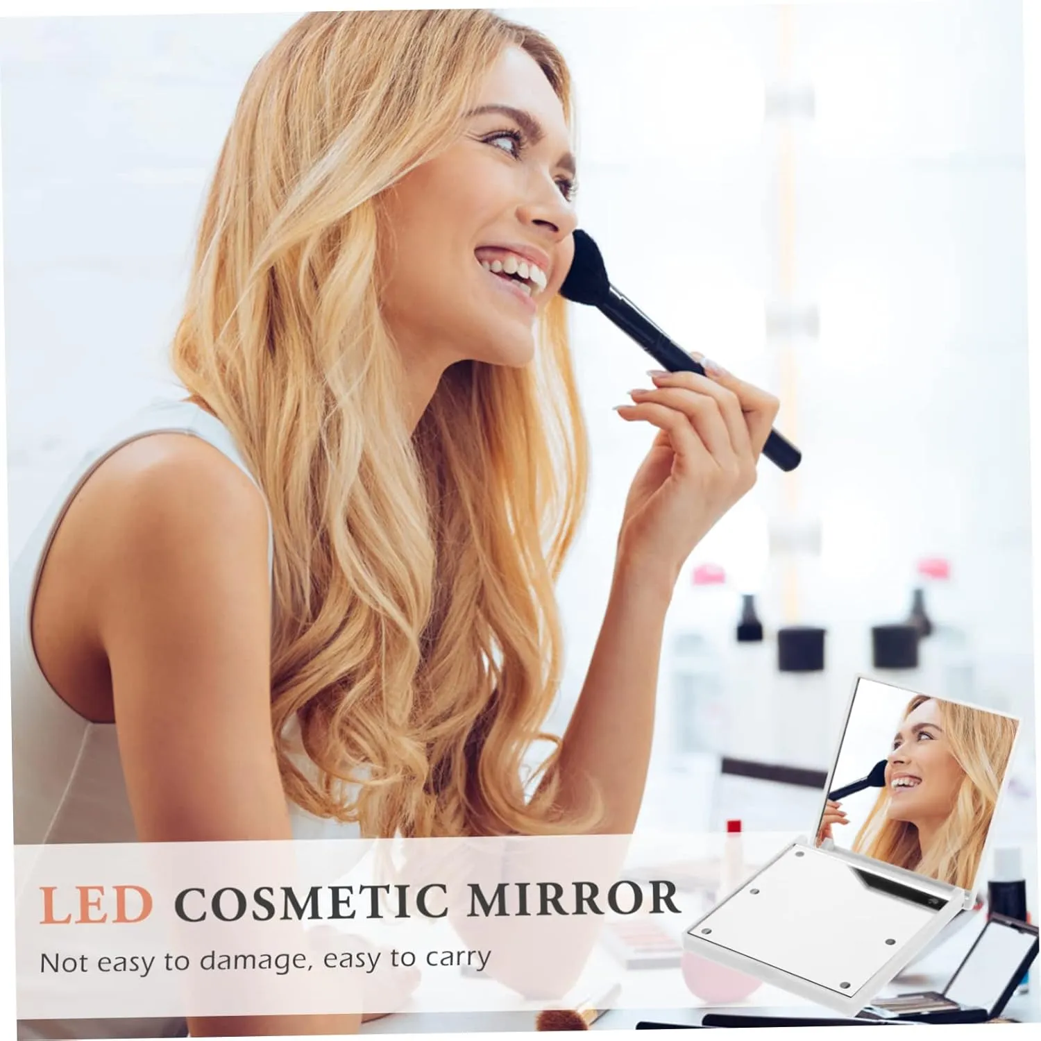Angoily 3pcs Women's Led Compact Makeup Mirror Portable Travel Mirror Foldable Design for Travel