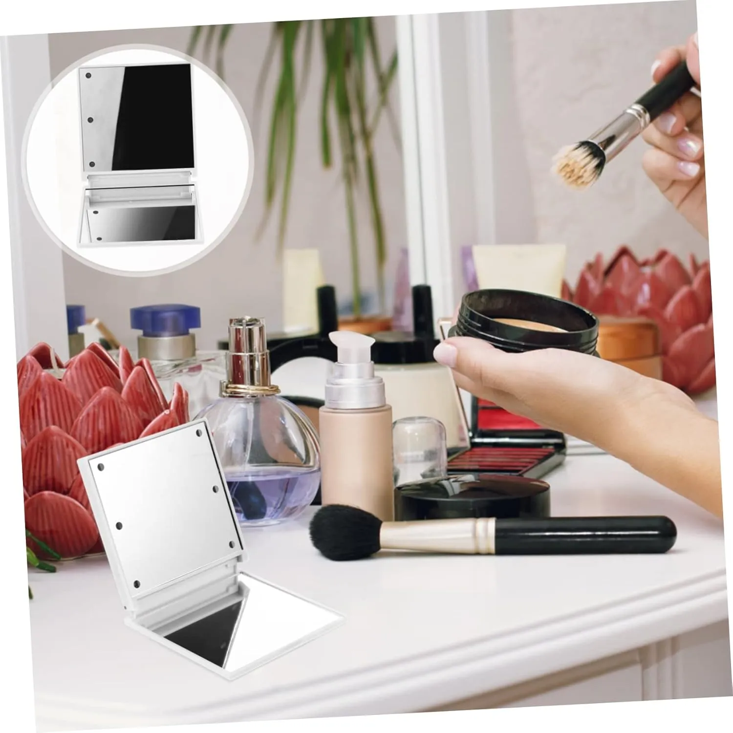 Angoily 3pcs Women's Led Compact Makeup Mirror Portable Travel Mirror Foldable Design for Travel