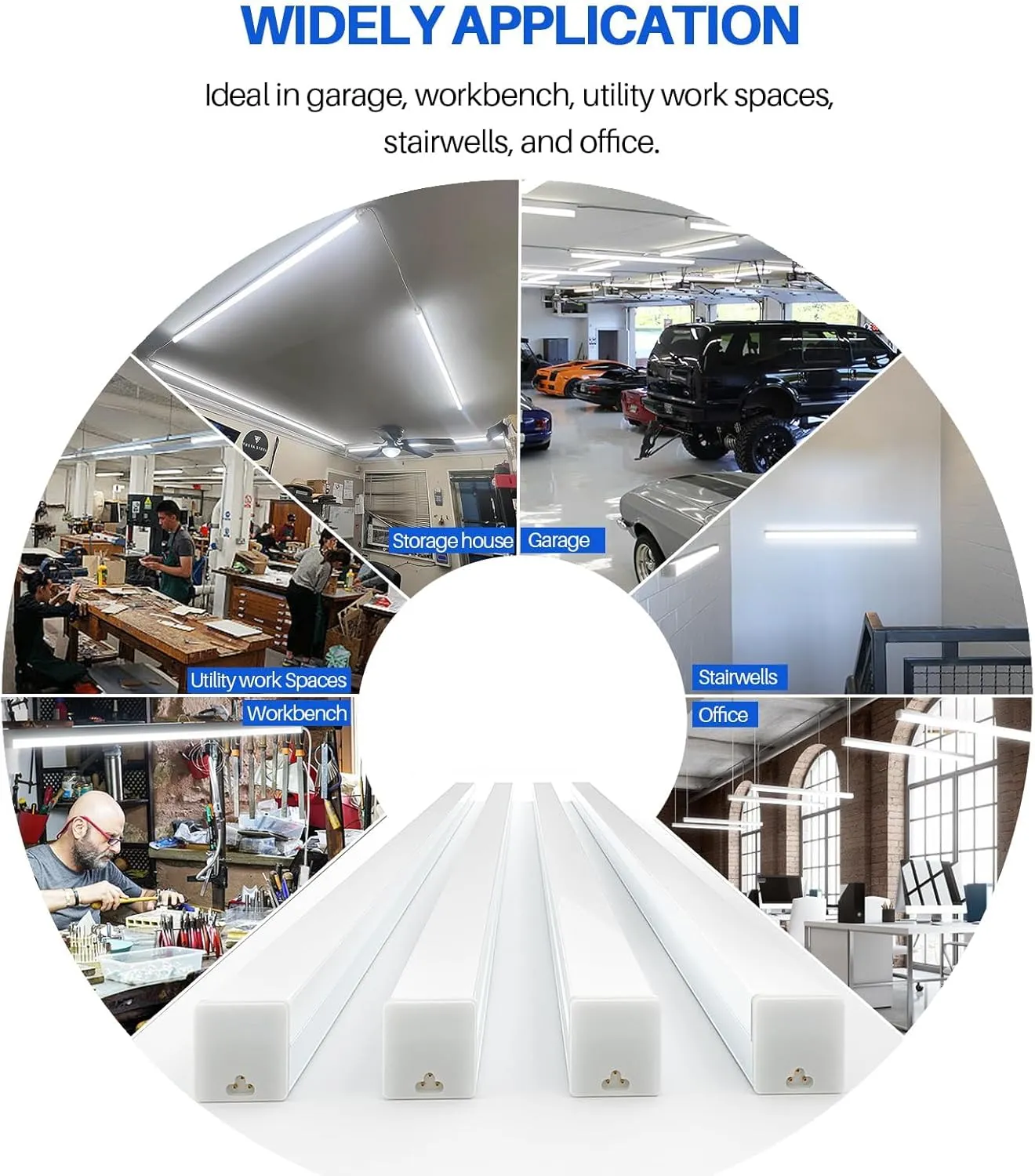 ANTLUX Linkable 4FT LED Shop Lights for Garage, 50W, 6000LM, 5000K Daylight White, 4 Foot Integrated Light Fixture for Workshop Workbench, Hanging and Flush Mount, Plug in with ON/Off Switch, 6 Pack
