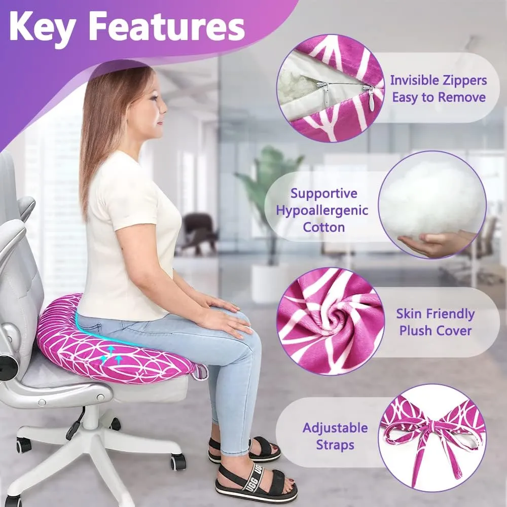 AOSSA BBL Sleeping Pillow After Surgery, Booty Butt Pillow for Sitting, Brazilian Butt Lift Support Cushion, BBL Chair Bed Post Surgery Supplies Recovery Foam, Donut Lifting Seat Cushion (Pink)