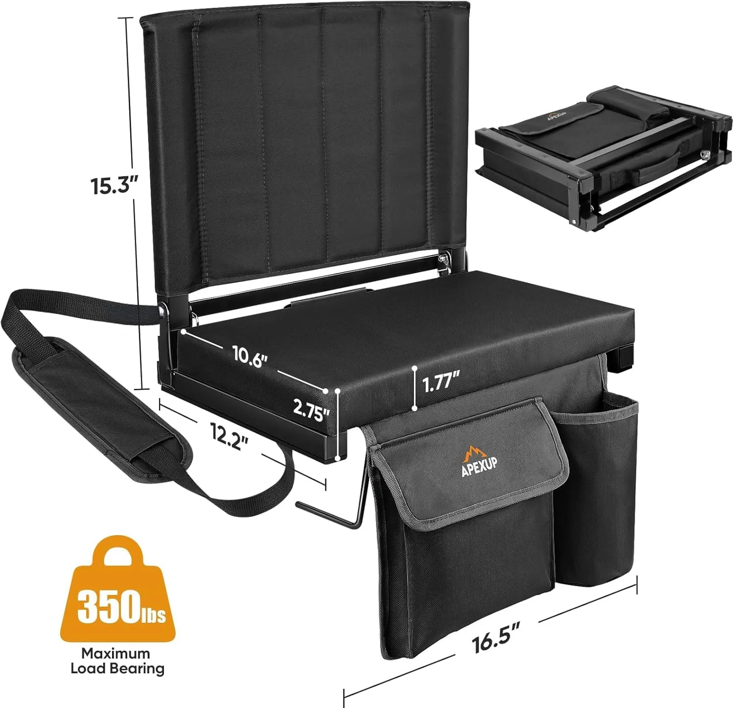 APEXUP Stadium Seats with Back Support, Portable Bleacher Seat with Large Pocket and Cup Holder, Wide Stadium Chair for Sports Events and Concerts