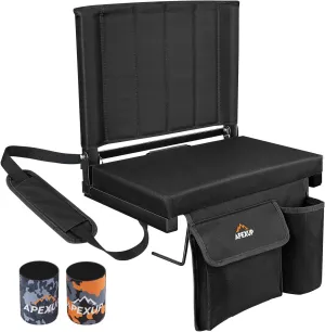 APEXUP Stadium Seats with Back Support, Portable Bleacher Seat with Large Pocket and Cup Holder, Wide Stadium Chair for Sports Events and Concerts