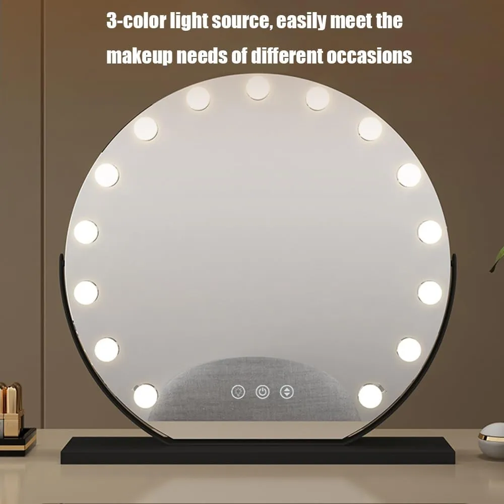 APLUSH 360°Rotation Led Makeup Mirror, Tabletop Makeup Mirror with LED Lights, Smart Touch Control, 3 Colors Light(B - Silver,42 * 38CM/16.5 * 15IN)