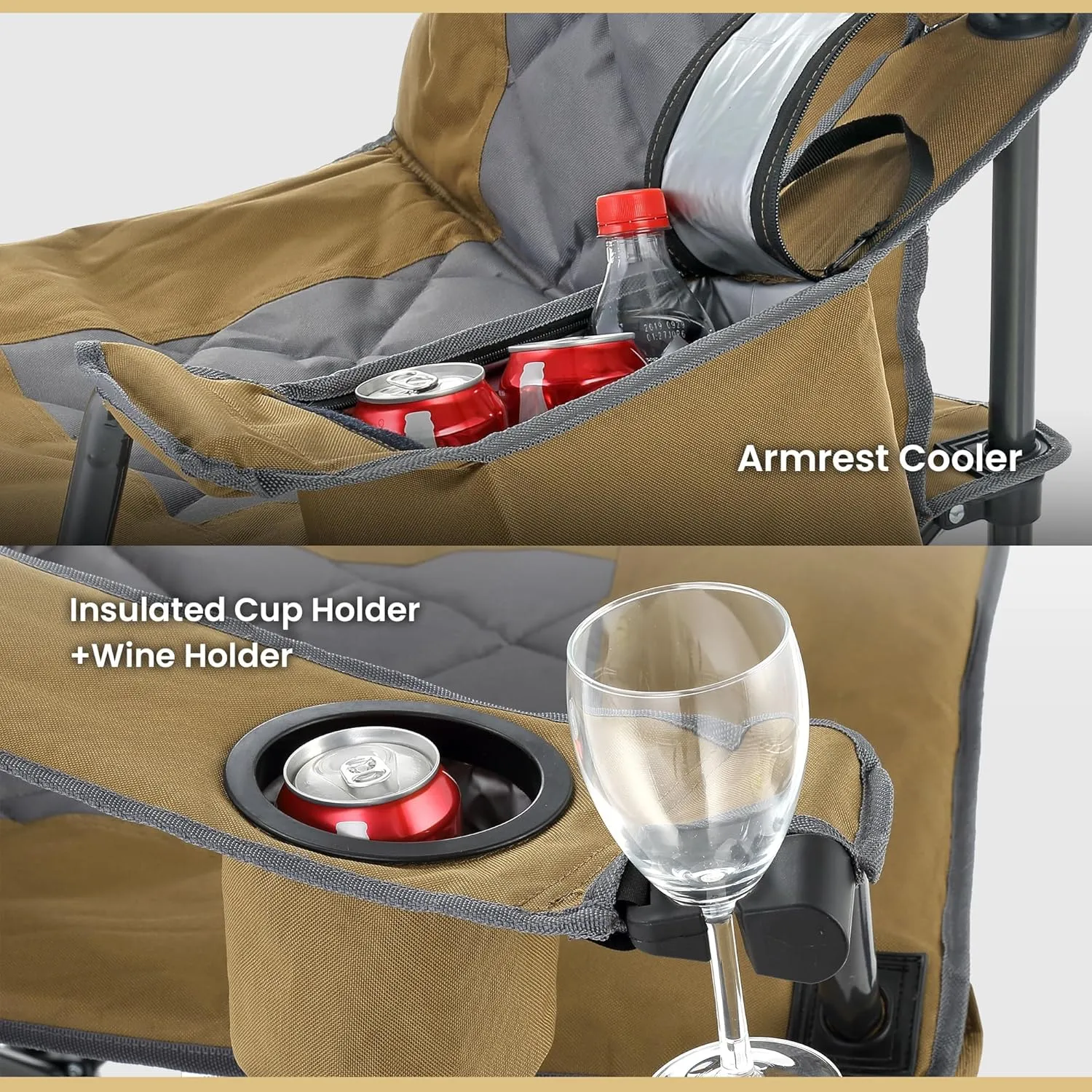 ARROWHEAD OUTDOOR 2-Pack Portable Folding Camping Quad Chair w/ 6-Can Cooler, Cup & Wine Glass Holders, Heavy-Duty Carrying Bag, Padded Armrests, Headrest & Seat, Supports up to 550lbs