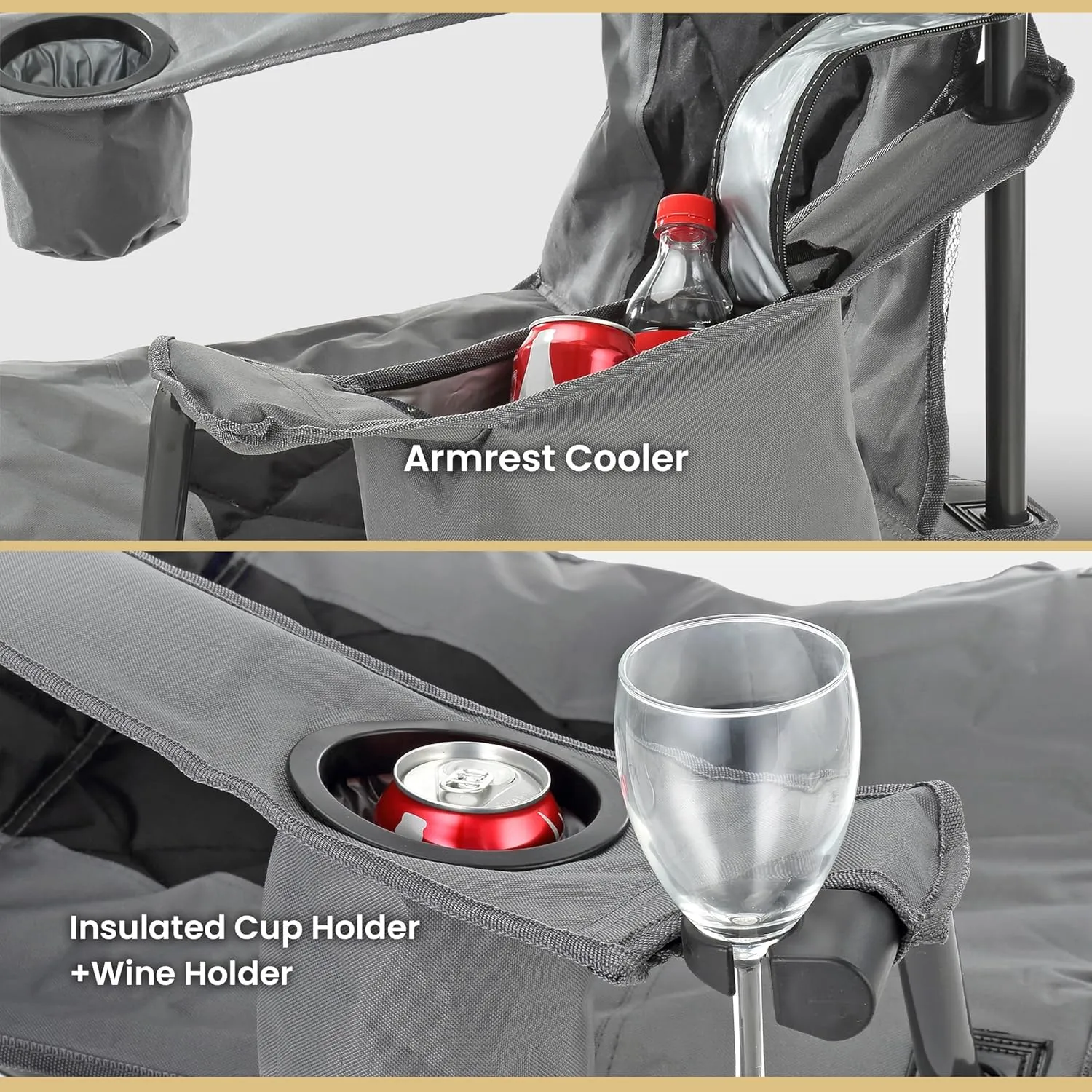 ARROWHEAD OUTDOOR 2-Pack Portable Folding Camping Quad Chair w/ 6-Can Cooler, Cup & Wine Glass Holders, Heavy-Duty Carrying Bag, Padded Armrests, Headrest & Seat, Supports up to 550lbs
