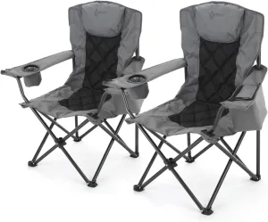 ARROWHEAD OUTDOOR 2-Pack Portable Folding Camping Quad Chair w/ 6-Can Cooler, Cup & Wine Glass Holders, Heavy-Duty Carrying Bag, Padded Armrests, Headrest & Seat, Supports up to 550lbs