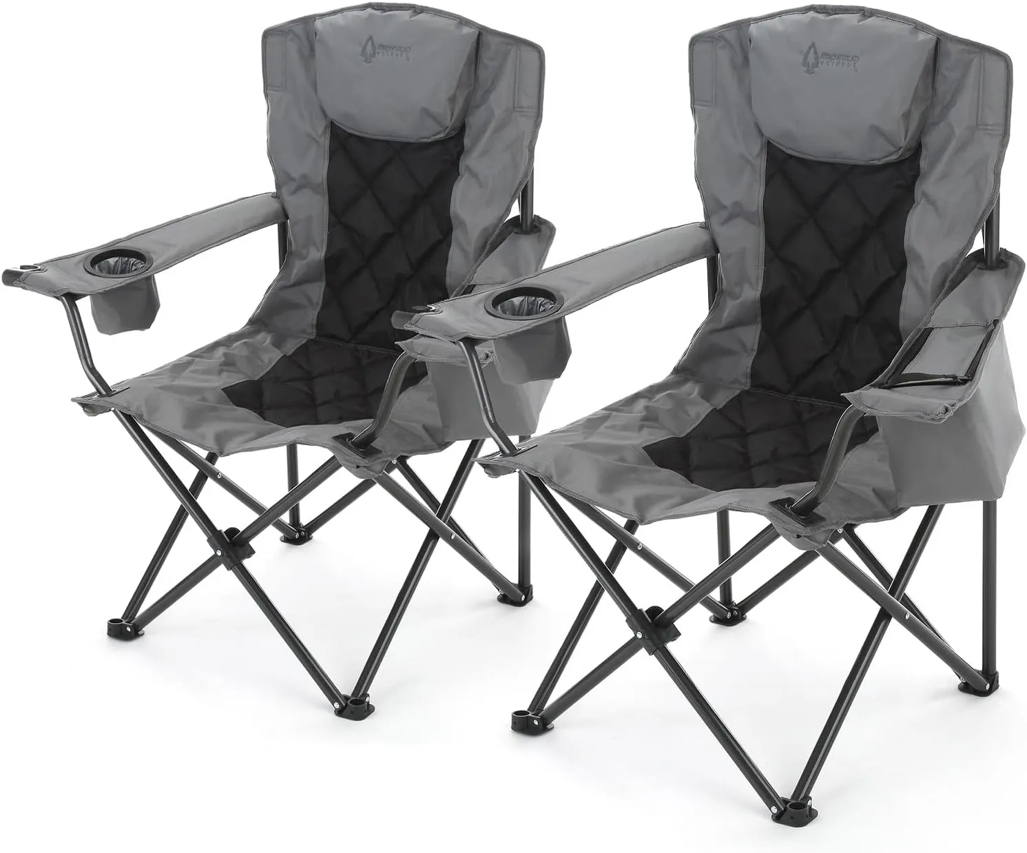 ARROWHEAD OUTDOOR 2-Pack Portable Folding Camping Quad Chair w/ 6-Can Cooler, Cup & Wine Glass Holders, Heavy-Duty Carrying Bag, Padded Armrests, Headrest & Seat, Supports up to 550lbs