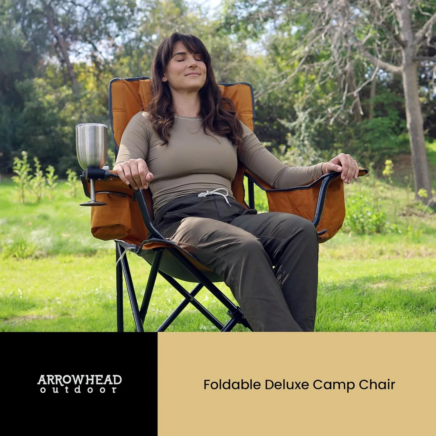 ARROWHEAD OUTDOOR 2-Pack Portable Folding Camping Quad Chair w/ 6-Can Cooler, Cup & Wine Glass Holders, Heavy-Duty Carrying Bag, Padded Armrests, Headrest & Seat, Supports up to 550lbs