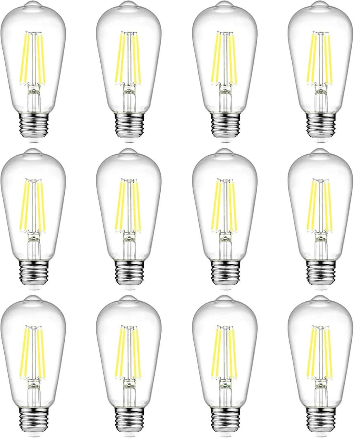 Ascher Vintage LED Edison Bulbs, 6W, Equivalent 60W, Non-Dimmable, Daylight 5000K, 700Lumens, ST58 Antique LED Filament Bulbs with 80  CRI, E26 Medium Base, Clear Glass, Pack of 12