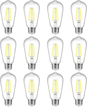 Ascher Vintage LED Edison Bulbs, 6W, Equivalent 60W, Non-Dimmable, Daylight 5000K, 700Lumens, ST58 Antique LED Filament Bulbs with 80  CRI, E26 Medium Base, Clear Glass, Pack of 12