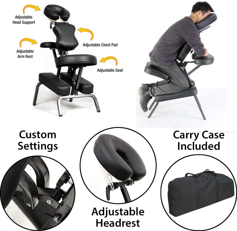 Ataraxia Deluxe Portable Folding Massage Chair w/Carry Case & Strap (Charcoal Black)