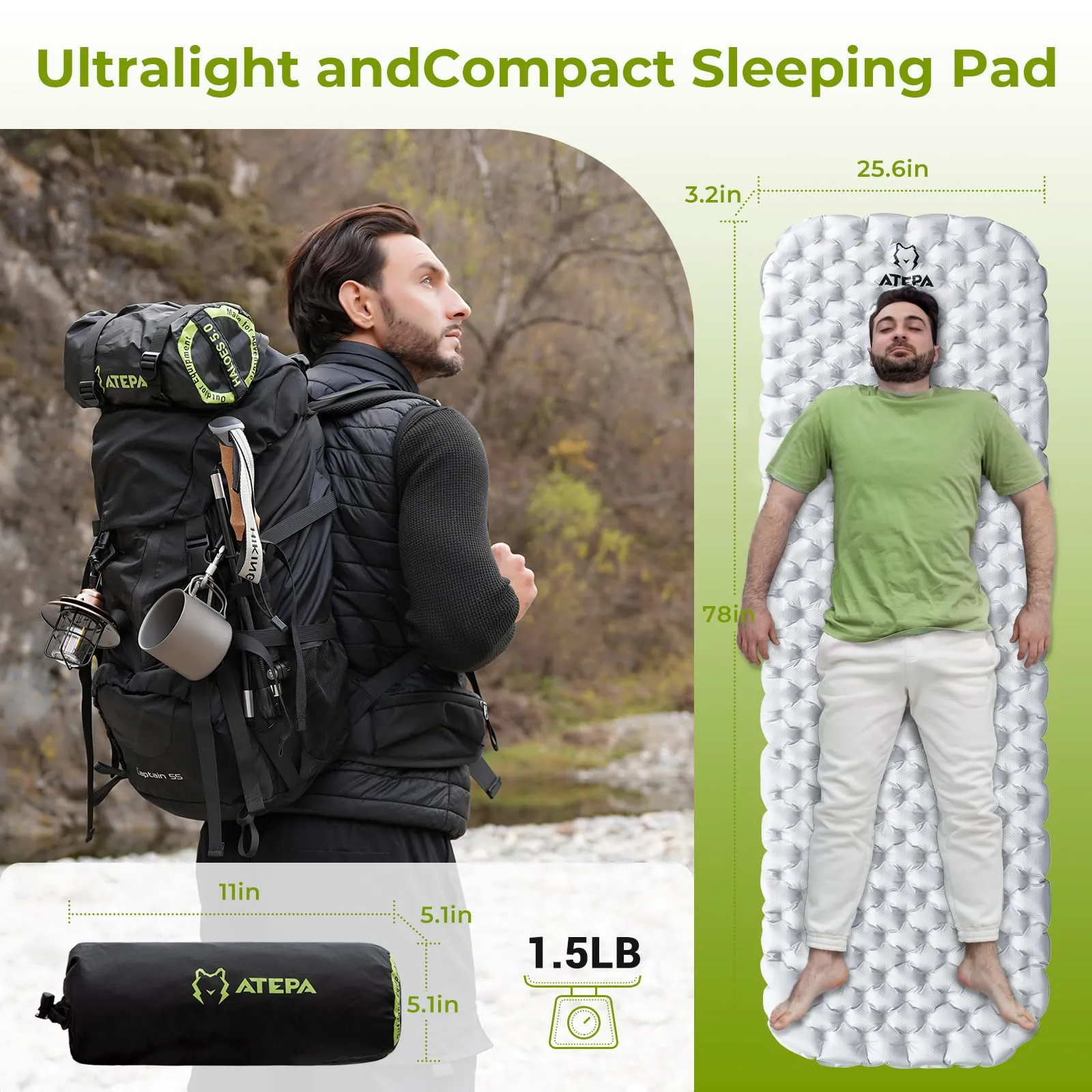 ATEPA HALOES 5.0 Air Pad Insulated Inflating Sleeping Pad