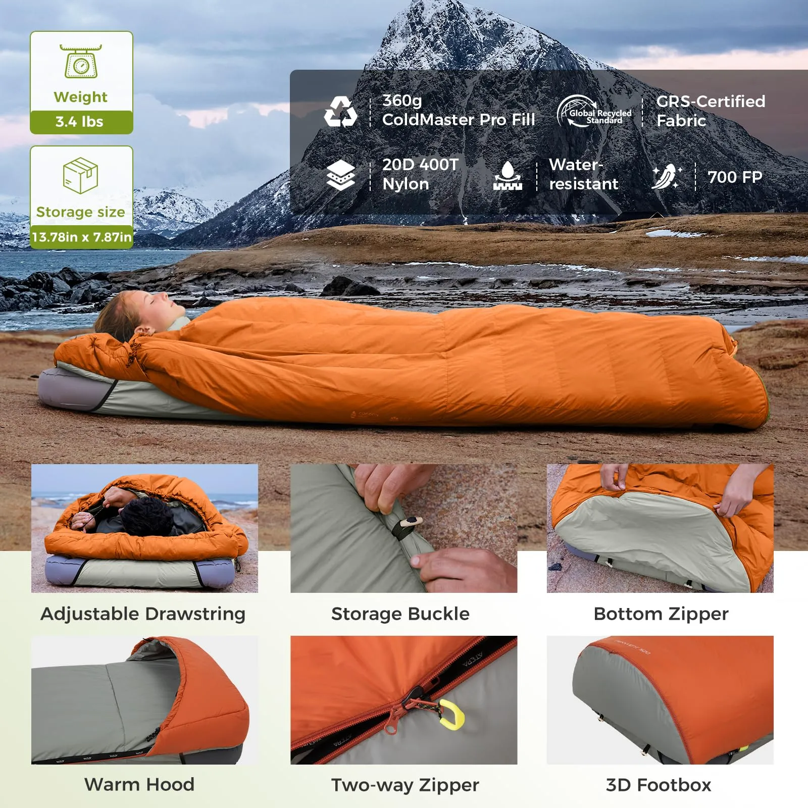 ATEPA Ultimate Backpacking Sleep System Bundle – 3-in-1 Down Sleeping Bag & All-Season Insulated Sleeping Pad