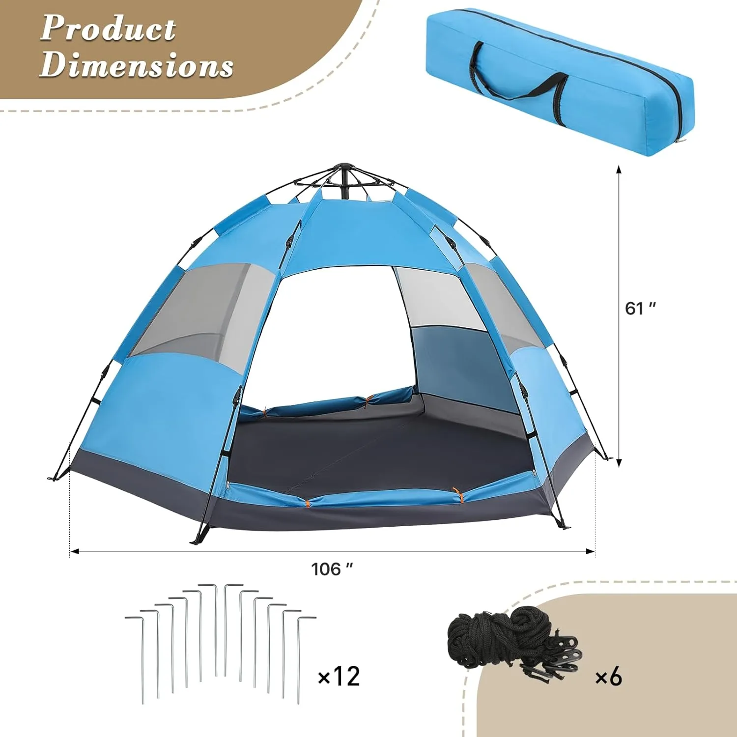 Athena Collection 3-4 Person Camping Tent, Family Camping Travel Dome Tent with Bag, Portable Outdoor Tent with Rainfly Waterproof Camping Equipment with Footprint for Lawn, Garden, Park