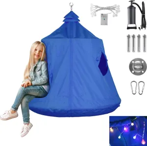 AthLike Hanging Tree Tent for Kid, Indoor Outdoor Hanging Tent, Waterproof Tree Ceiling Pod, Portable Hang Out Huggle Pod Play Tent w/Rainbow Lights String, Inflatable Base, 45" H x 44" W 330lbs