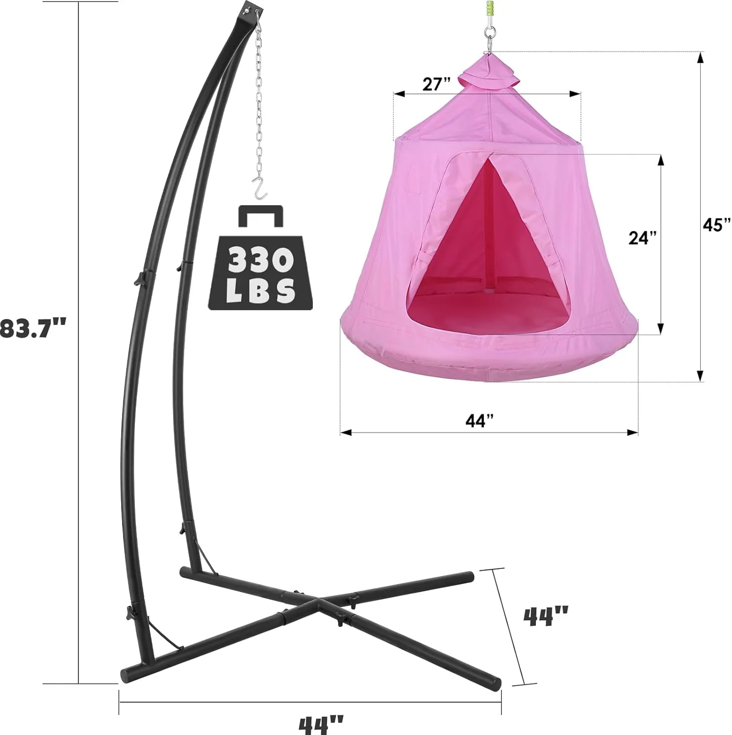 AthLike X-Shaped Hanging Tree Tent w/Swing Chair,Hammock Chair Stand Canopy w/Steel Frame,Indoor Outdoor Egg Basket Patio Seat w/Adjustable Solid Stand,Bedroom Porch Balcony Garden 330lb(Pink)